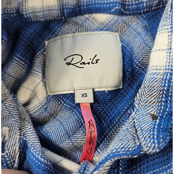 Rails Jordyn Tunic Top Open Sides blue teal plaid  Check XS EUC button front - Picture 6 of 10